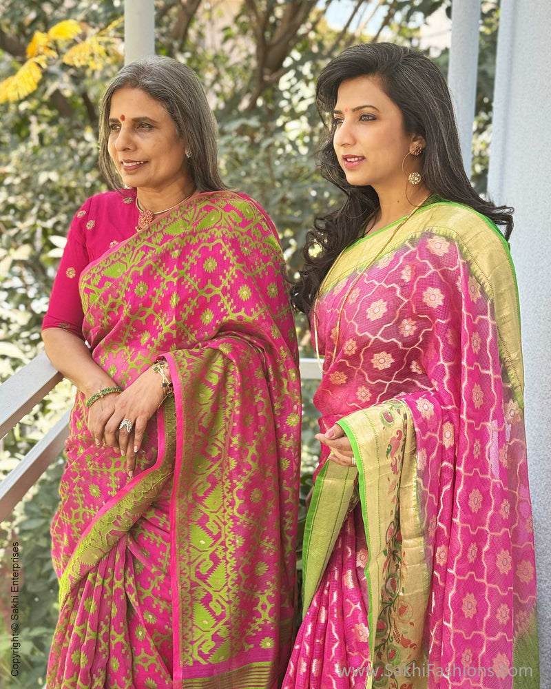 EE-W04330 Pink Green Dakai saree