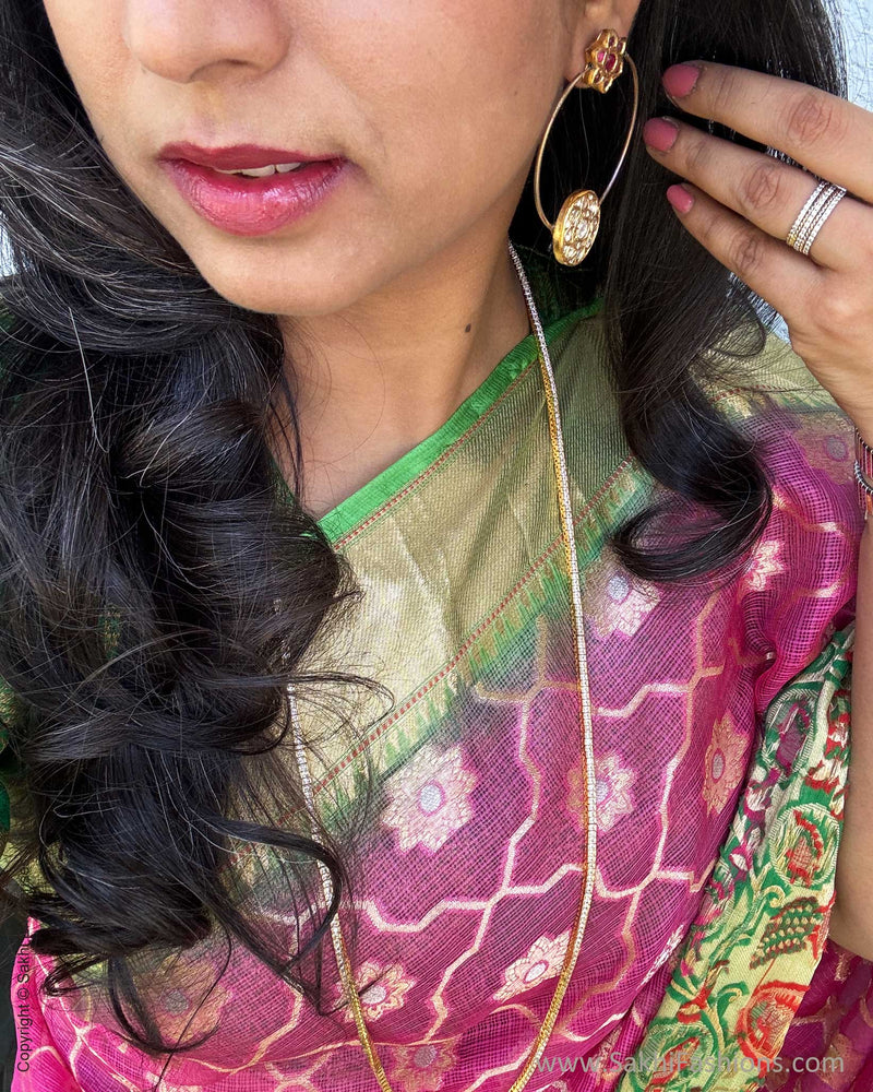 EE-W16662 Green Pink Silk Kota Sari