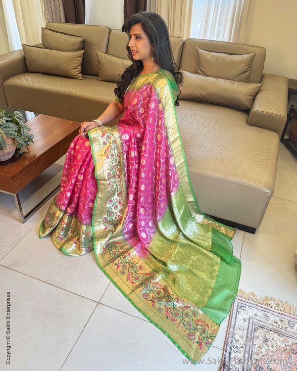 EE-W16662 Green Pink Silk Kota Sari