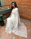 EE-X08167 White Organza silk sari