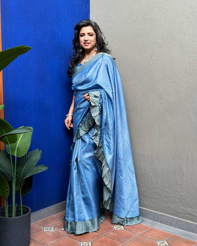 EE-X10288 Blue Tussar Sari
