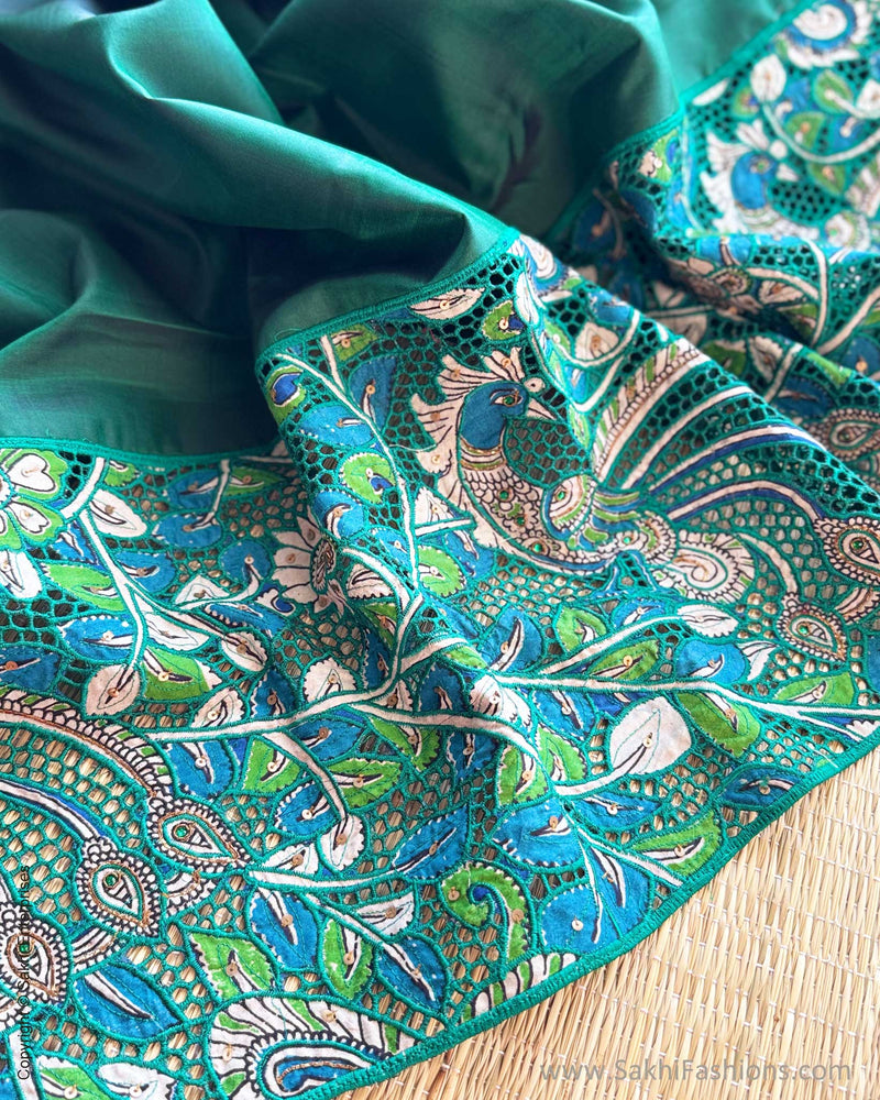 DP-X15587 Green Kalamkari Cutwork sari