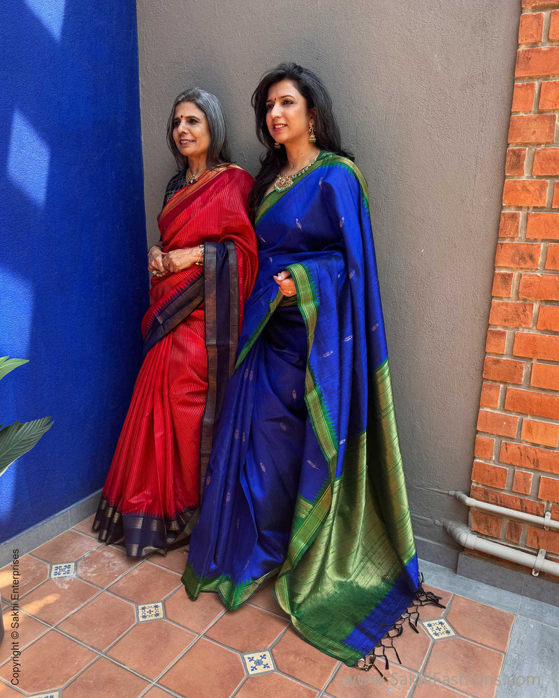 EE-X14876 Blue Green rawsilk sari