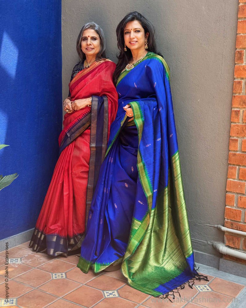 EE-X14876 Blue Green rawsilk sari