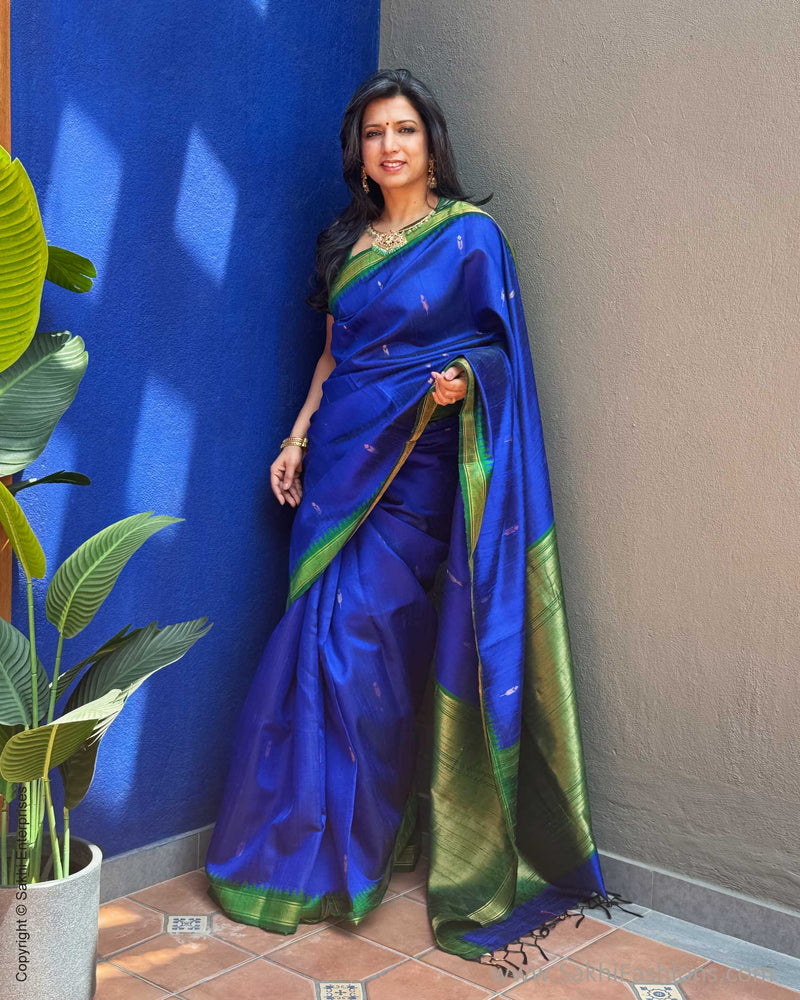 EE-X14876 Blue Green rawsilk sari