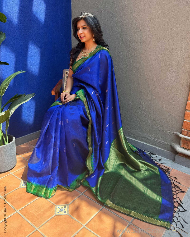 EE-X14876 Blue Green rawsilk sari