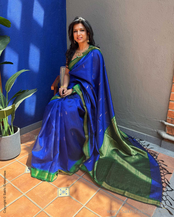 EE-X14876 Blue Green rawsilk sari