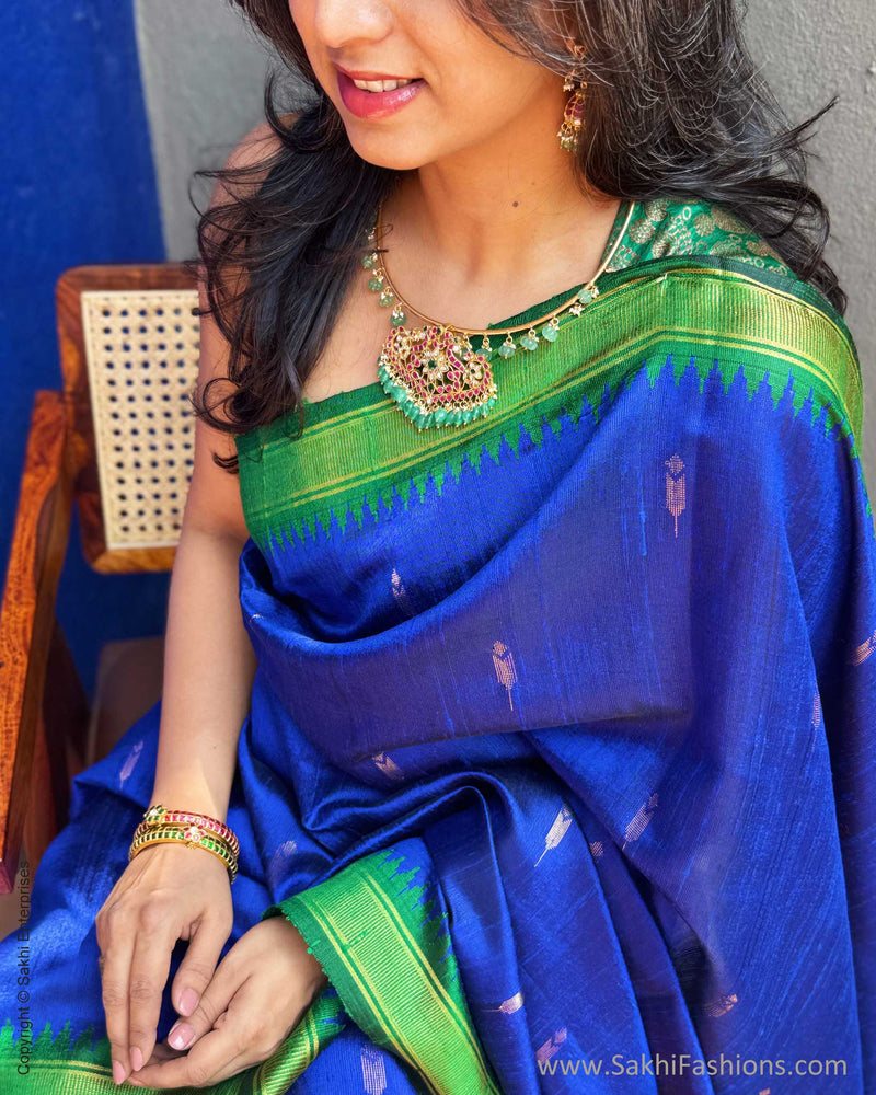 EE-X14876 Blue Green rawsilk sari