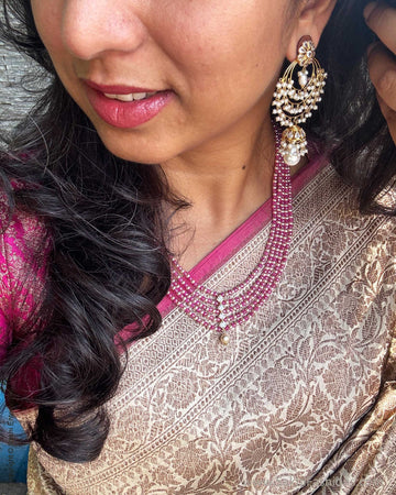 EE-X17203 Cream Pink Banarsi Frill Sari
