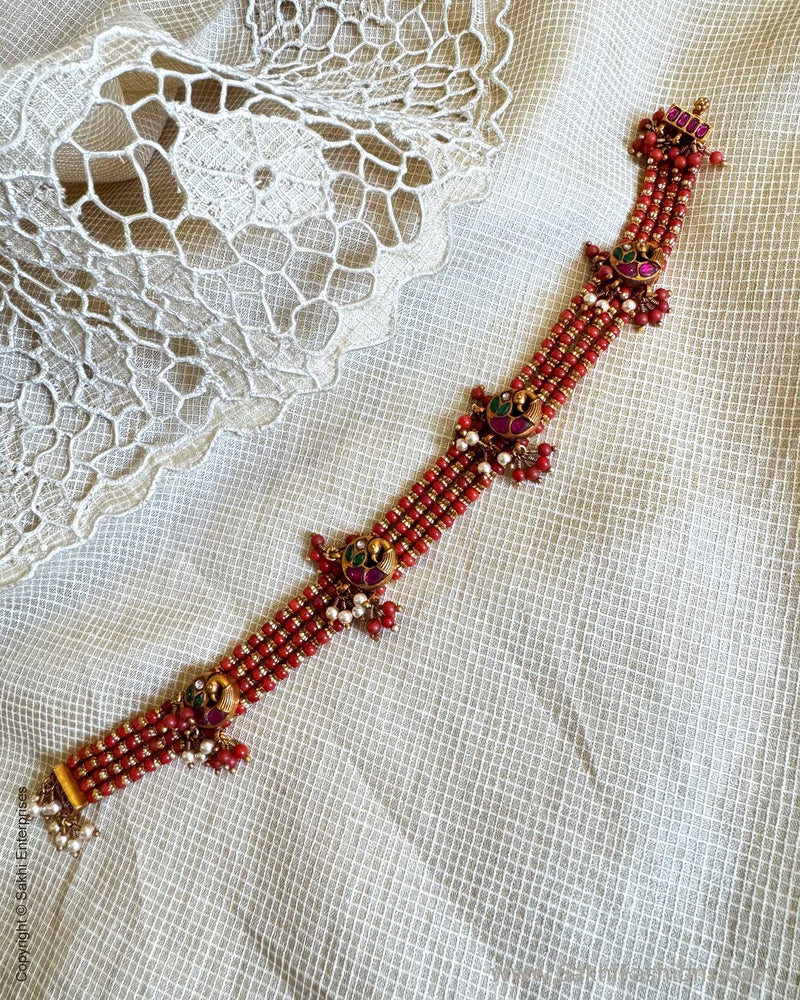 AS-Y18625 Silver Gold Coral choker