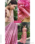 DP-Y00989 Cream Pink Check Saree