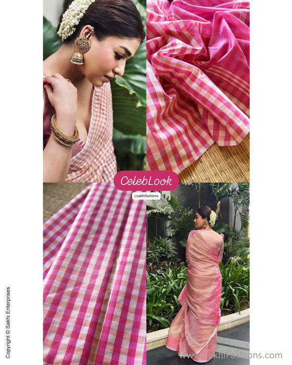 DP-Y00989 Cream Pink Check Saree