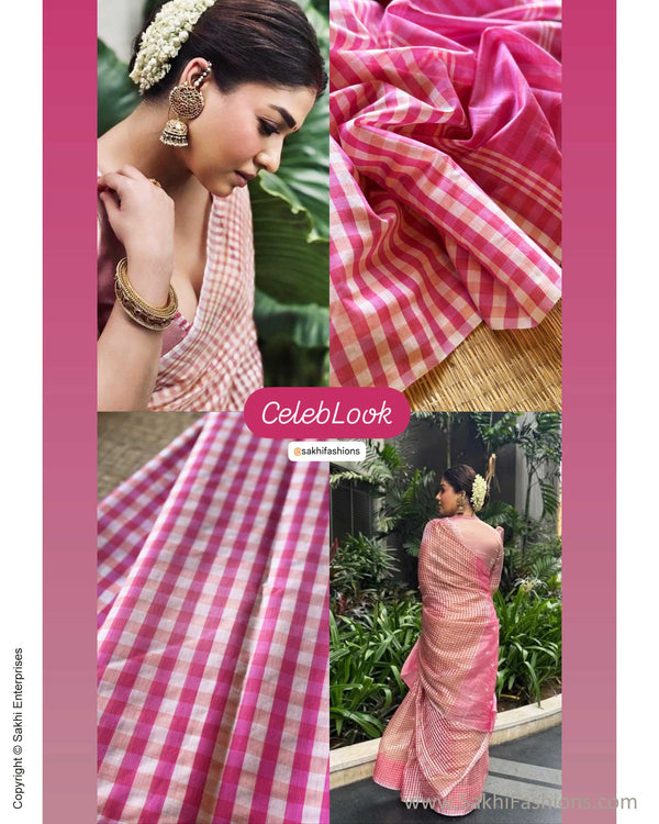 DP-Y00989 Cream Pink Check Saree
