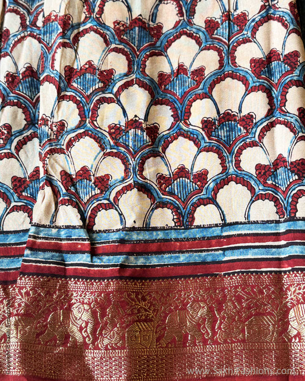 DP-Y01790 White Red Ajrakh Saree