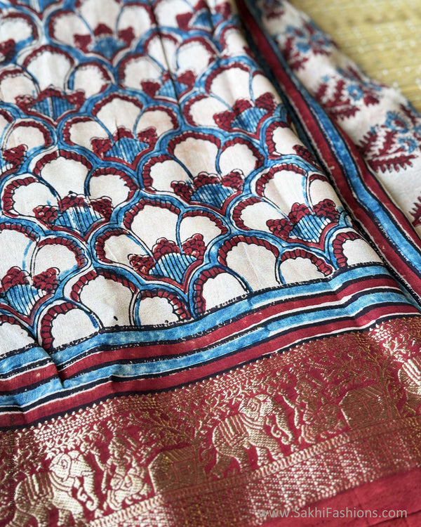 DP-Y01790 White Red Ajrakh Saree