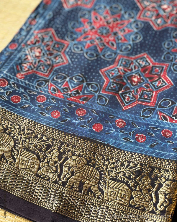 DP-Y01794 Blue Ajrakh Saree