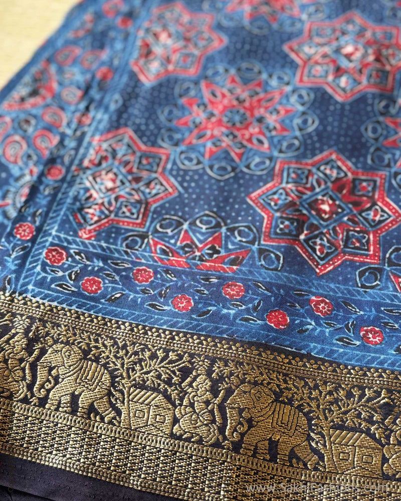 DP-Y01794 Blue Ajrakh Saree