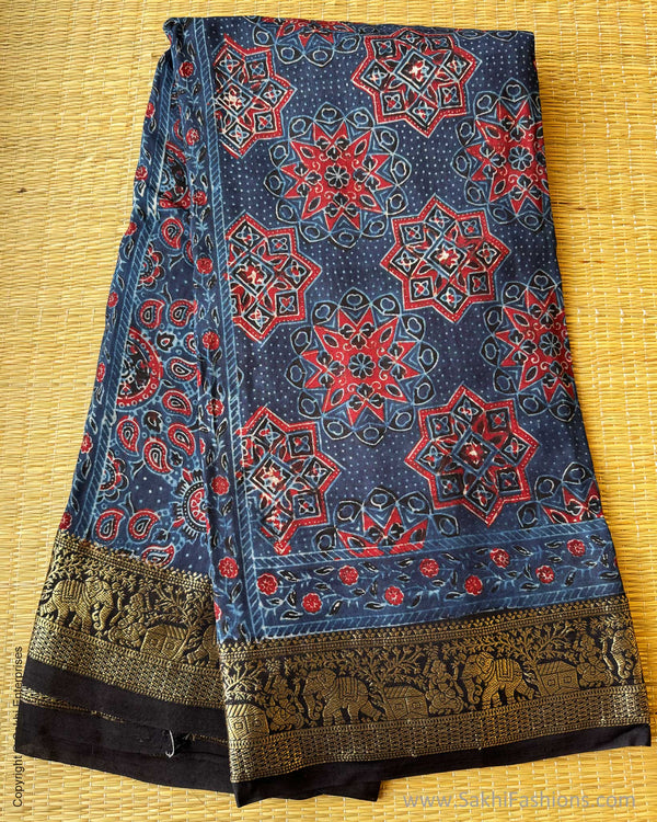 DP-Y01794 Blue Ajrakh Saree