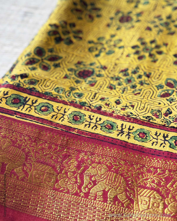 DP-Y01792 Yellow Ajrakh Saree