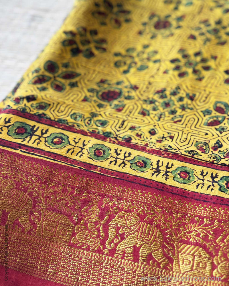DP-Y01792 Yellow Ajrakh Saree