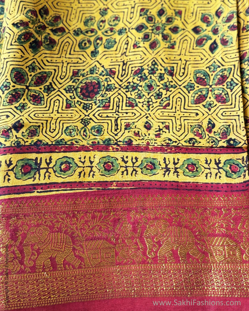 DP-Y01792 Yellow Ajrakh Saree