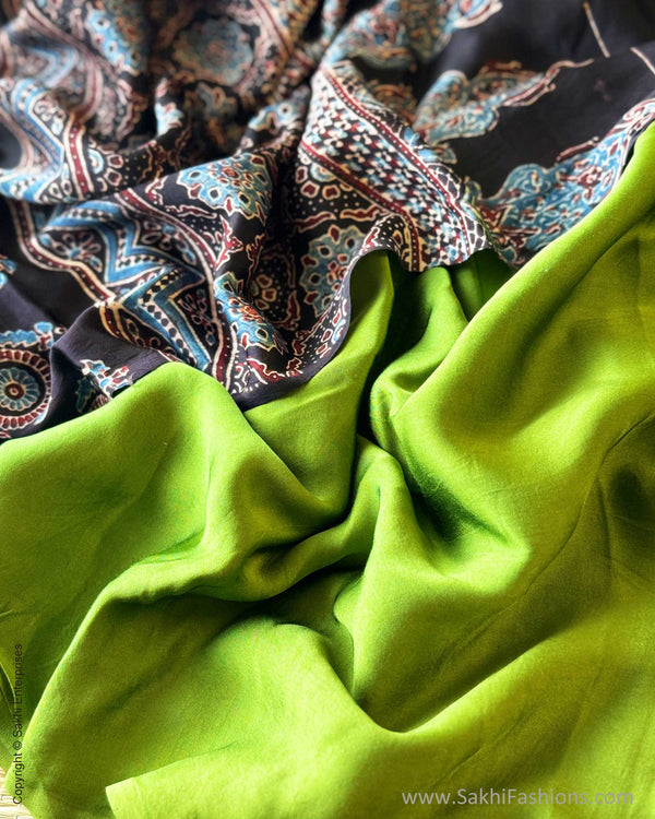 DP-Y01866 Parrot Green Ajrakh Modal Sari