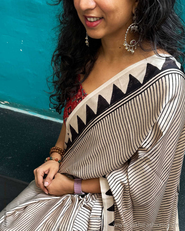 DP-Y02103 Cream Ajrakh Modal Sari