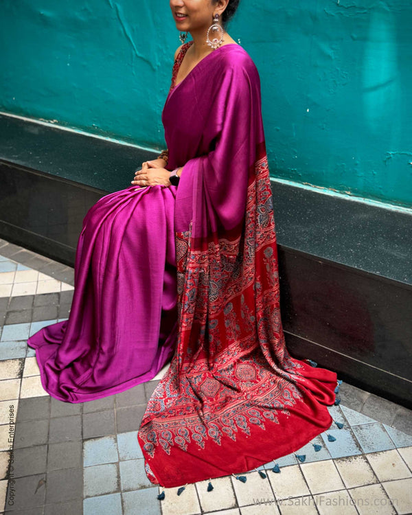 DP-Y01867 Plum Ajrakh Modal Sari