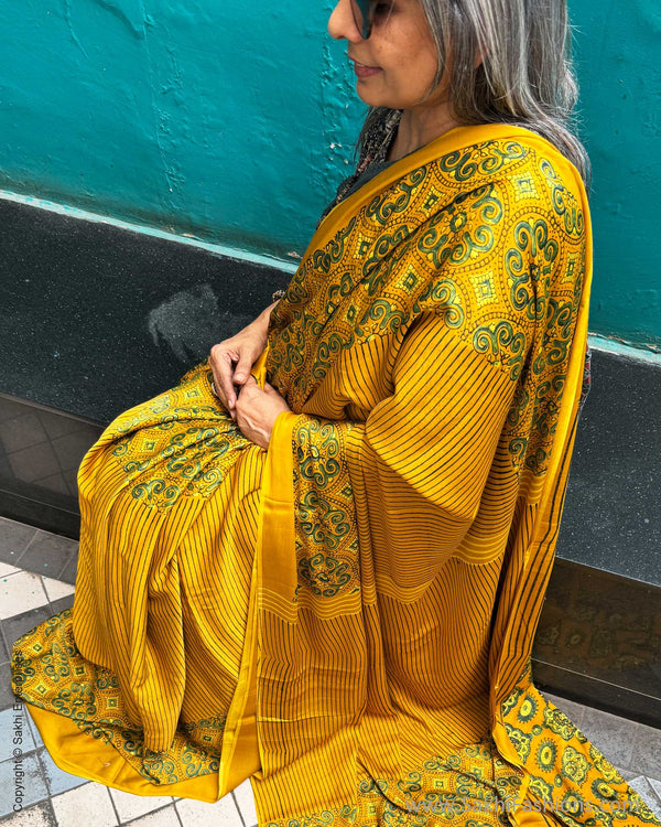 DP-Y02115 Yellow Ajrakh Modal Sari