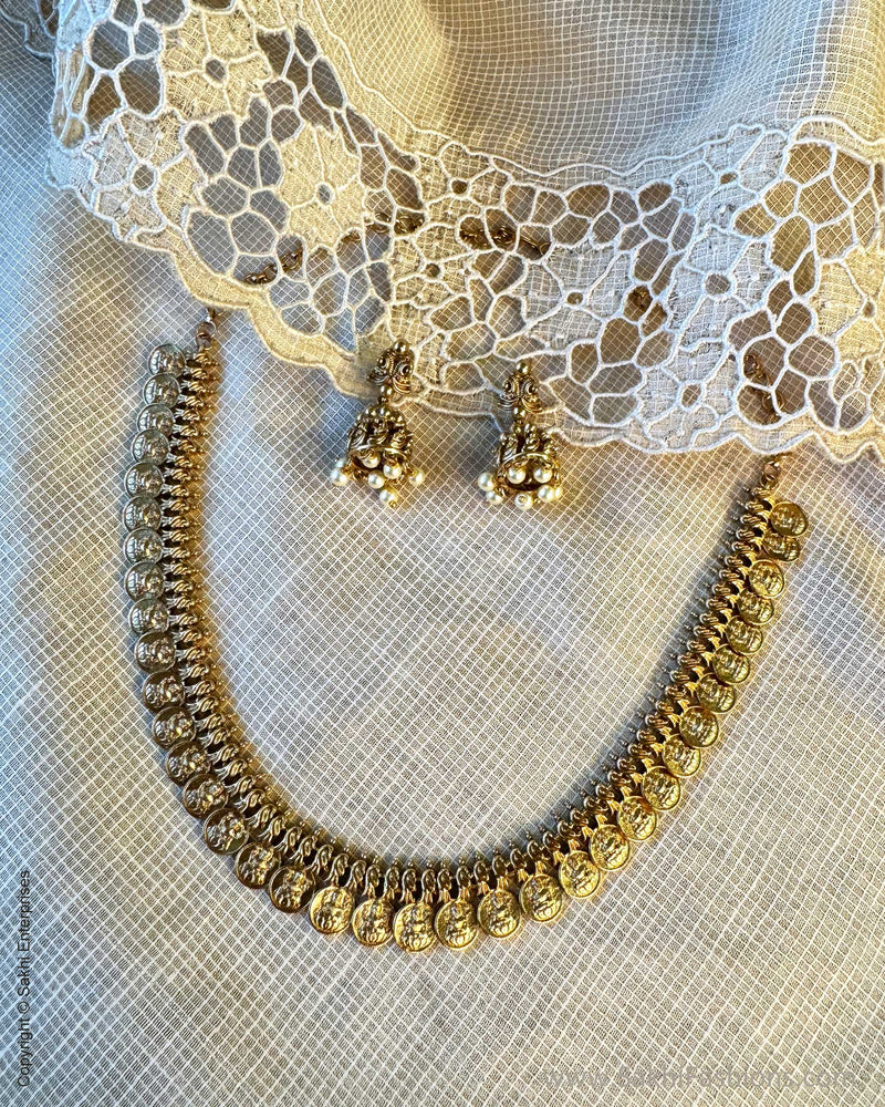 AJ-Y01640 Gold Kasu Necklace set