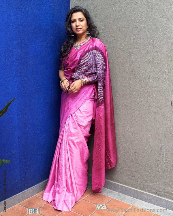 EE-Y03191 Pink Shibori Silk sari