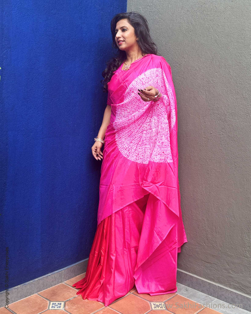 EE-Y03193 Pink Shibori Silk sari