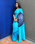 EE-Y03190 Blue Shibori Silk sari