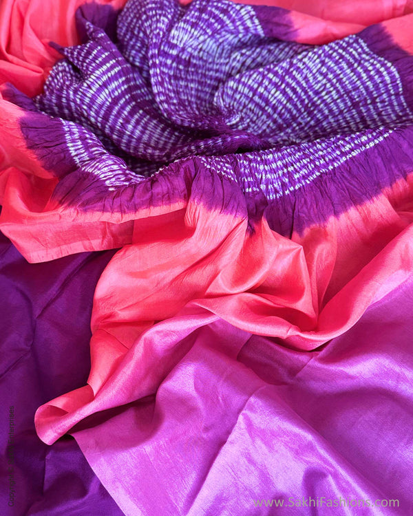 EE-Y03189 Peach Shibori Silk sari