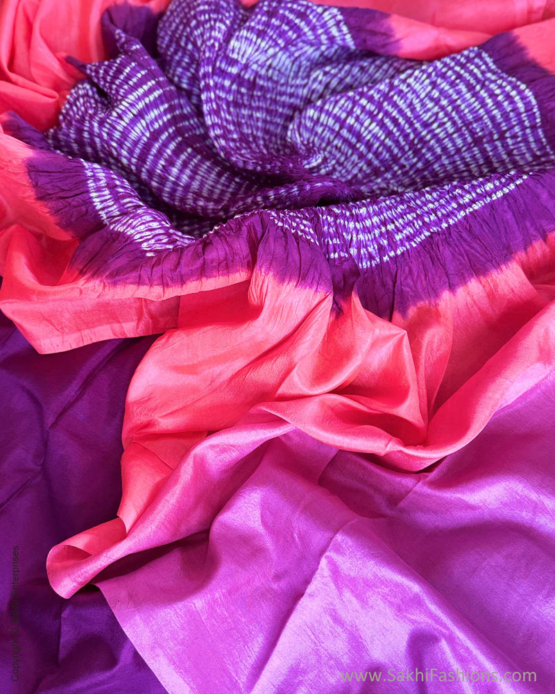 EE-Y03189 Peach Shibori Silk sari