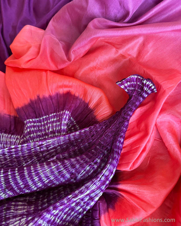 EE-Y03189 Peach Shibori Silk sari