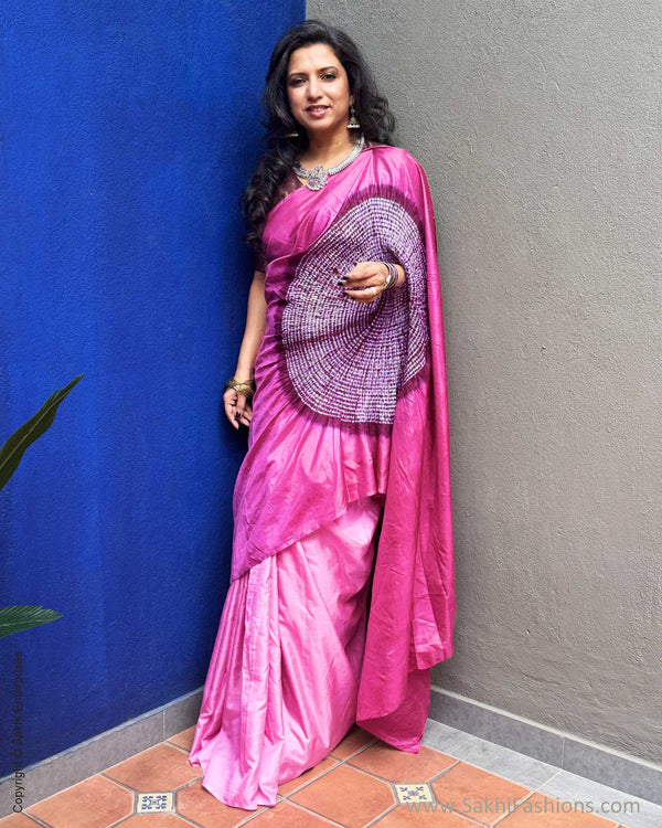 EE-Y03191 Pink Shibori Silk sari