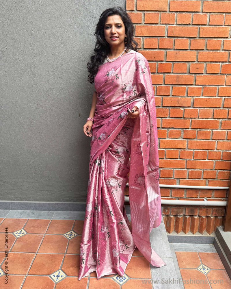 EE-Y03604 Pink floral Tissue Sari