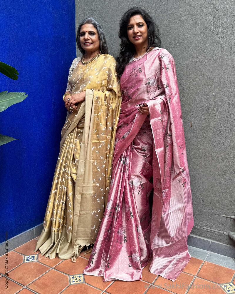 EE-Y03608 Gold floral Tissue Sari