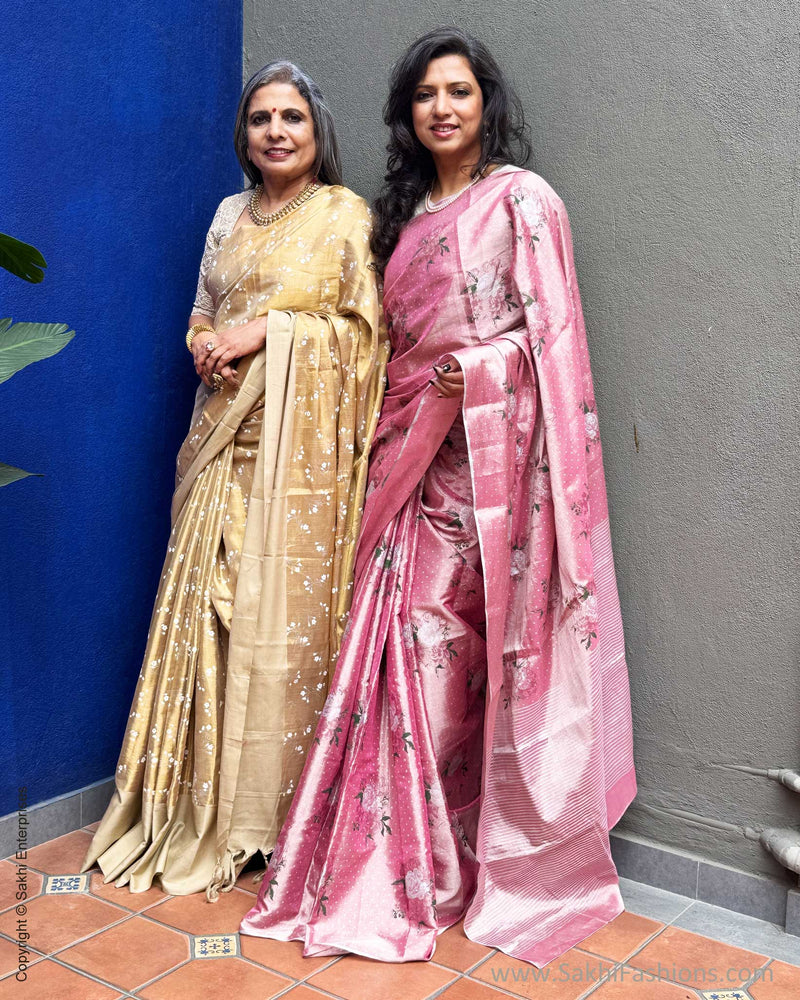 EE-Y03608 Gold floral Tissue Sari