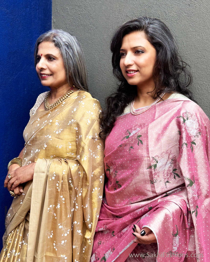 EE-Y03608 Gold floral Tissue Sari