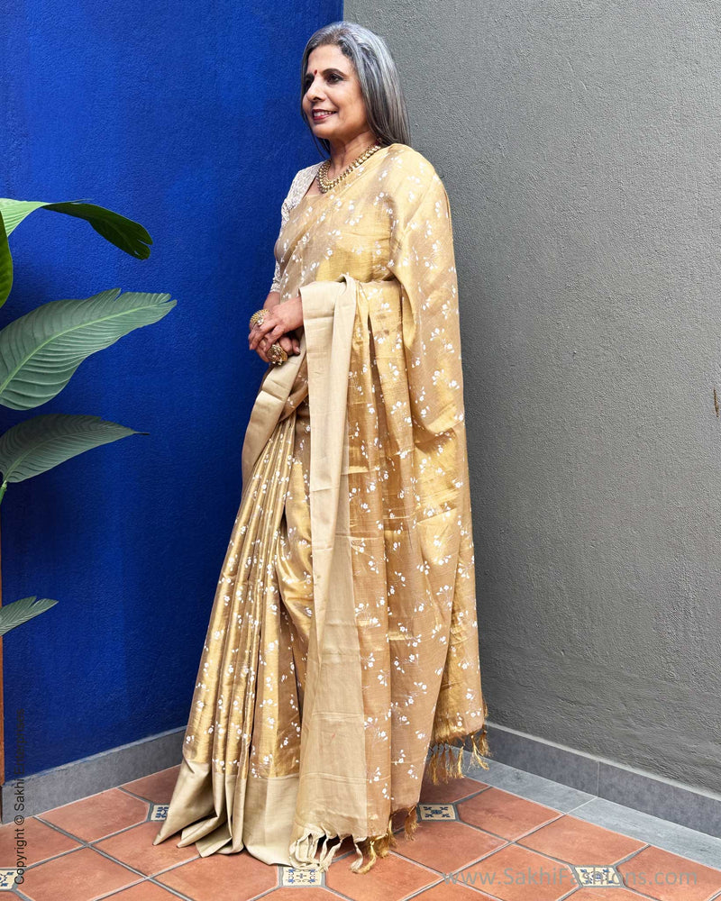 EE-Y03608 Gold floral Tissue Sari
