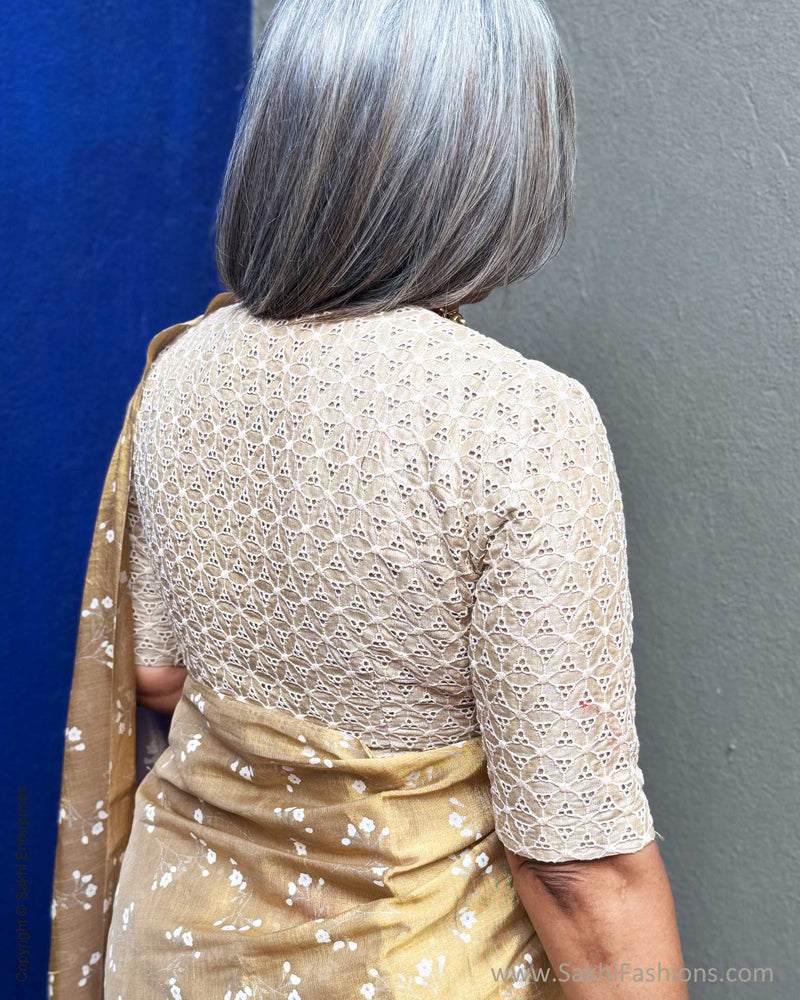 EE-Y03608 Gold floral Tissue Sari