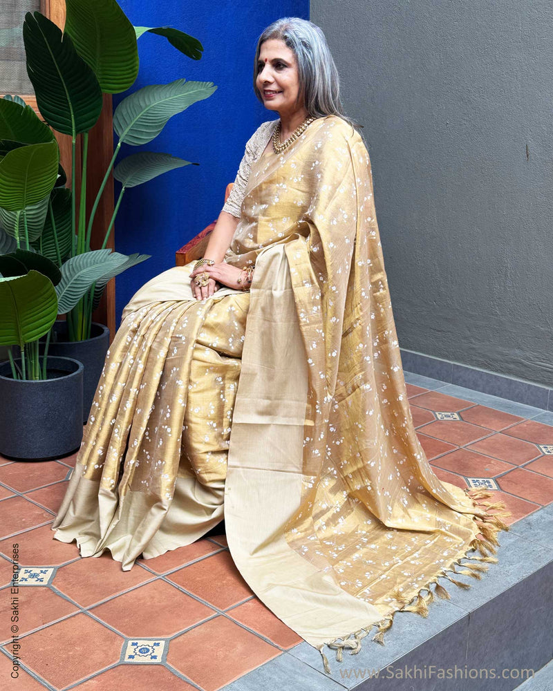 EE-Y03608 Gold floral Tissue Sari
