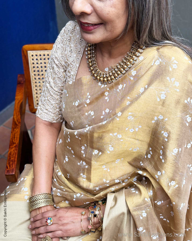 EE-Y03608 Gold floral Tissue Sari
