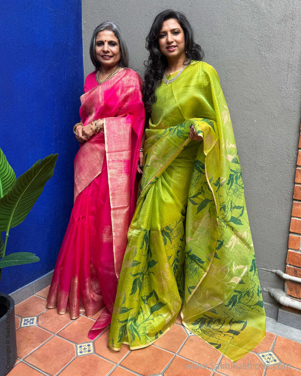 EE-Y03601 Pink Organza sari