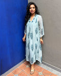 EE-X2545B Blue Organza Summer Dress