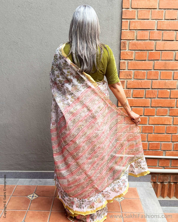 EE-Y01387R Cream Kota ruffle sari