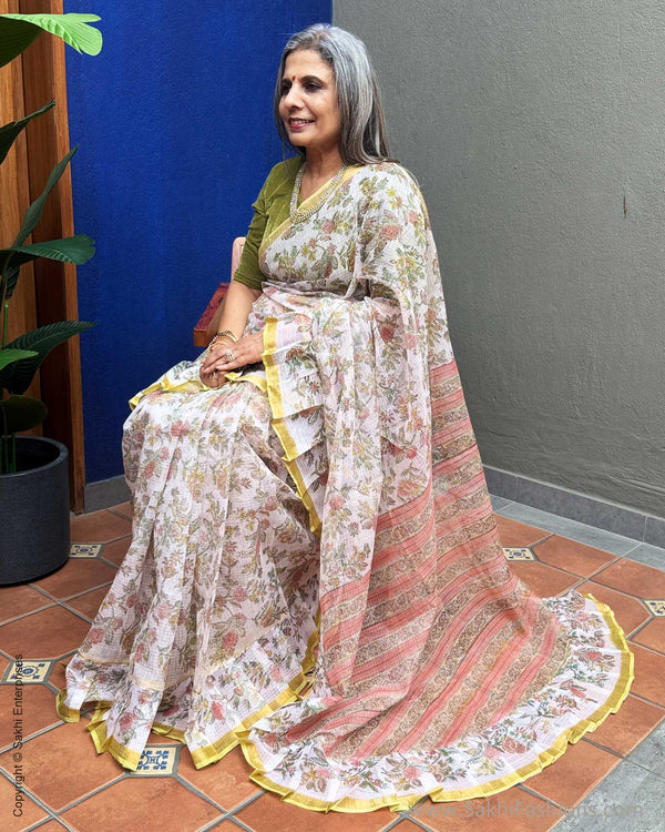 EE-Y01387R Cream Kota ruffle sari