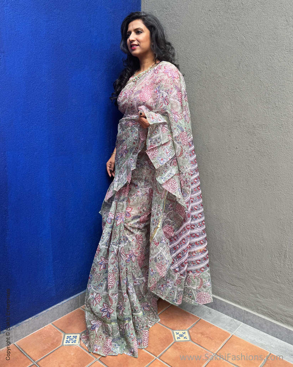 EE-Y01379R Green Kota ruffle sari